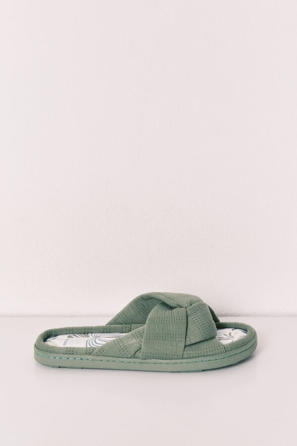 Women'secret Zapatillas de casa de nudo verde kaki