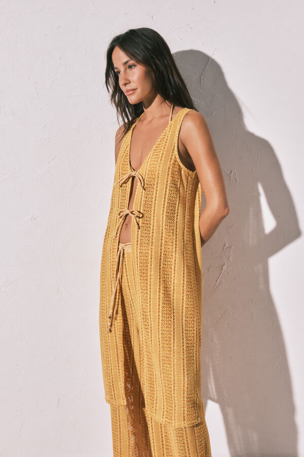 Women'secret T&uacute;nica larga abierta de crochet multicolor estampado