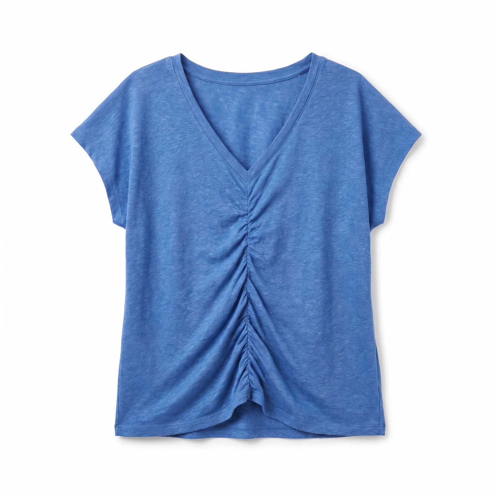 Women'secret Playera corta de viscosa y lino azul