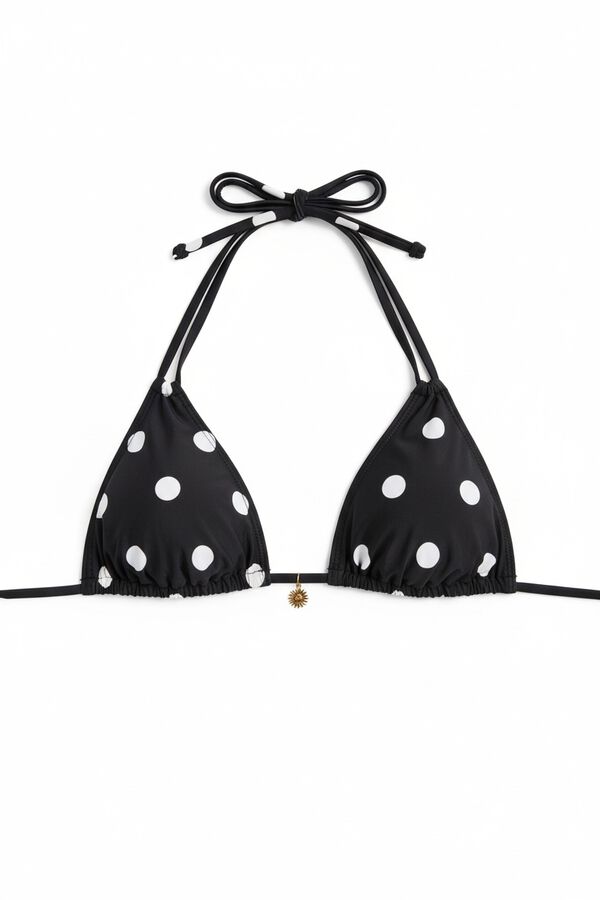 Women'secret Top de bikini triangular estampado de puntos reversible negro