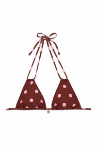 Women'secret Top bikini triangular estampado de puntos marr&oacute;n