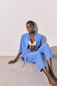 Women'secret Pantal&oacute;n largo de lino azul