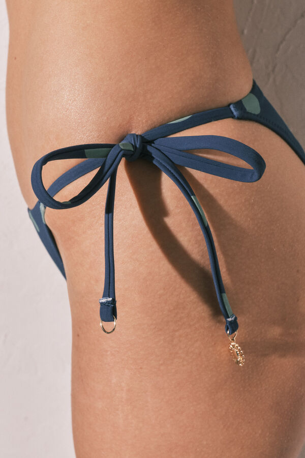 Women'secret Panty de bikini de tiras medias estampado de puntos azul estampado