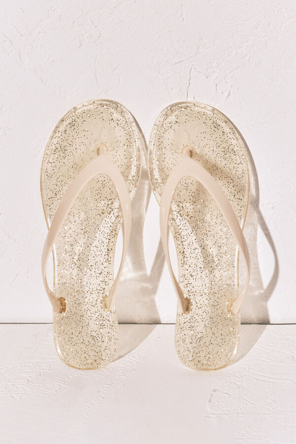 Women'secret Chanclas de dedo con efecto brillo glitter amarillo amarillo
