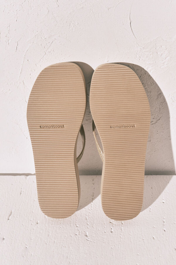 Women'secret Chanclas de efecto esparto con brillo amarillo