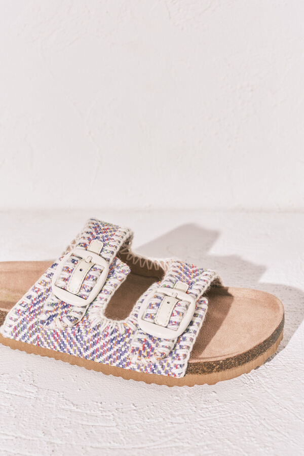 Women'secret Sandalia bio de tiras de tejido pespunteado estampado