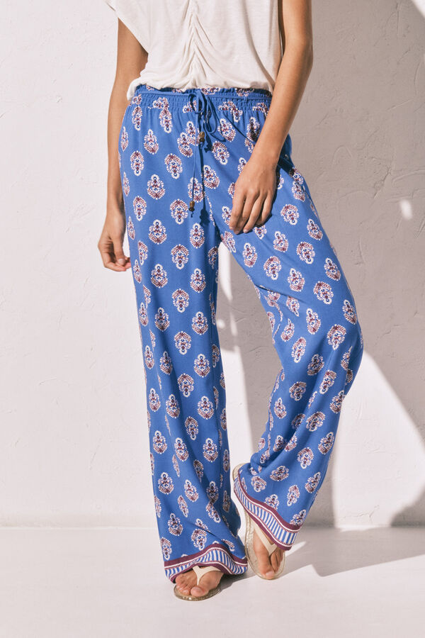 Women'secret Pantal&oacute;n largo estampado sello azul estampado