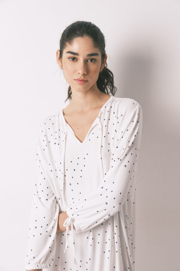 Women'secret Camis&oacute;n midi estampado de p&aacute;jaros blanco blanco