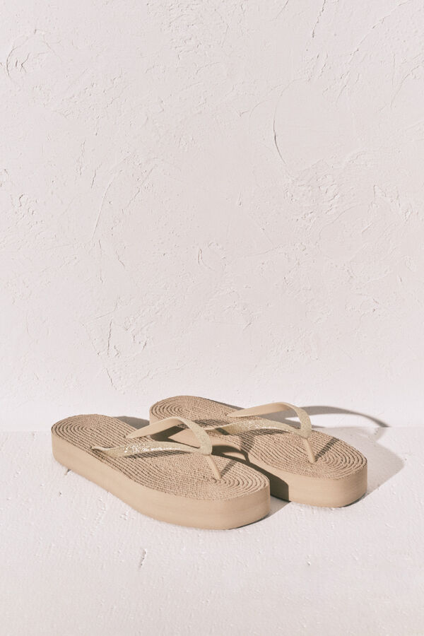 Women'secret Chanclas de efecto esparto con brillo amarillo
