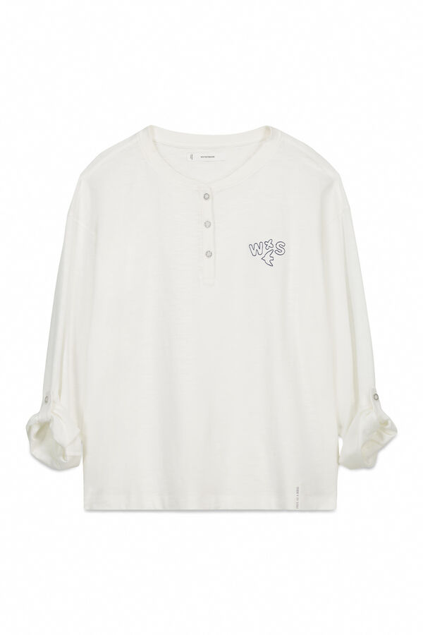 Women'secret Playera manga larga de 100% algod&oacute;n blanca marfil