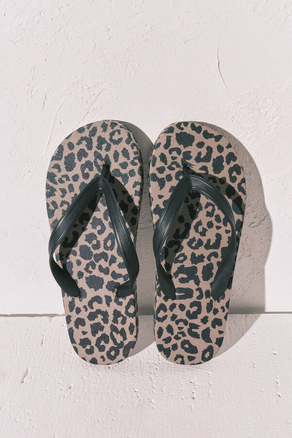 Women'secret Chanclas anchas animal print blanco