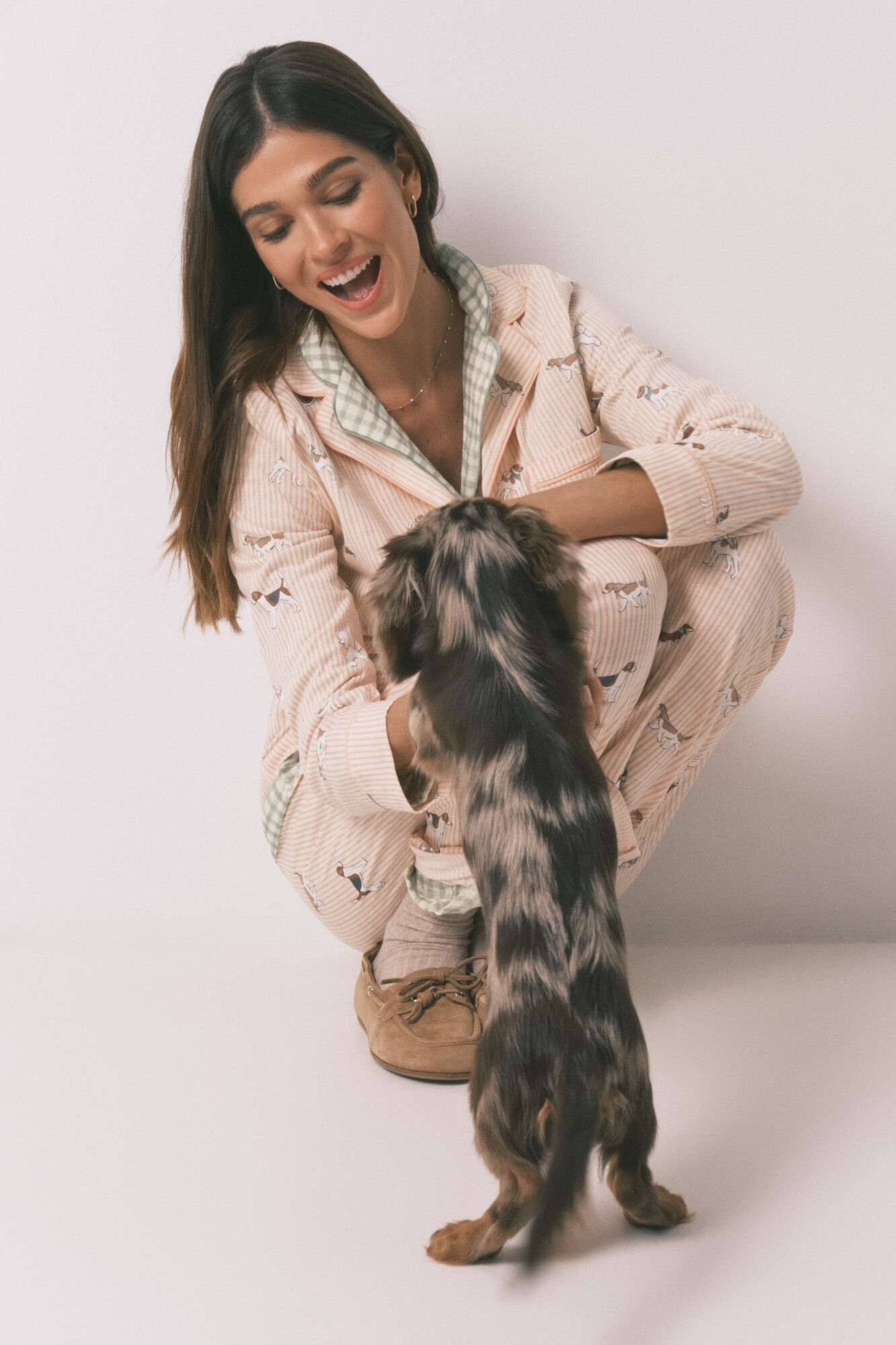 Women'secret Pijama camisera larga de 100% algod&oacute;n estampada de rayas y perritos