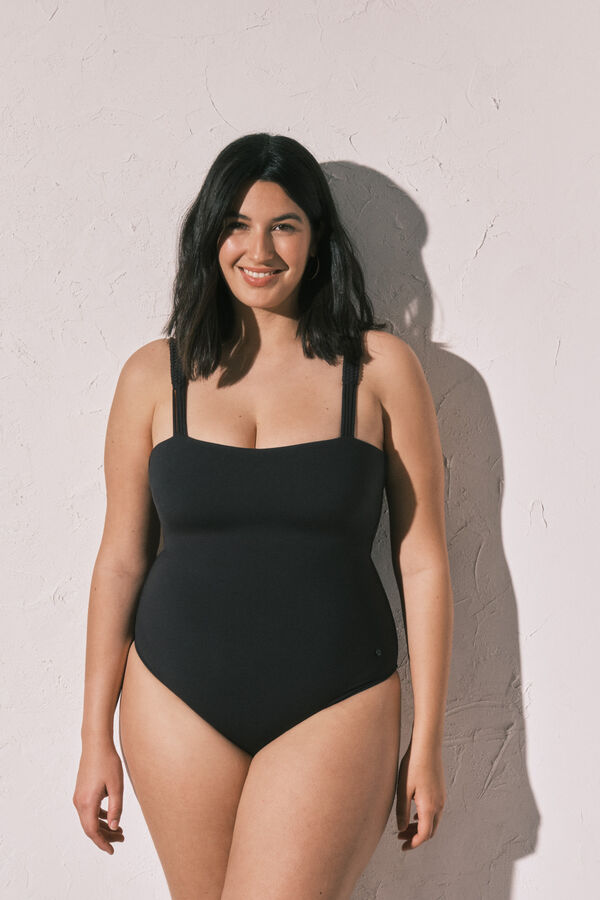 Women'secret Traje de ba&ntilde;o moldeador de escote recto negro negro