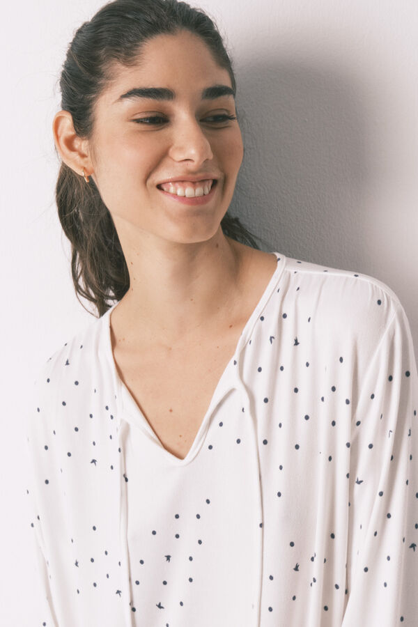Women'secret Camis&oacute;n midi estampado de p&aacute;jaros blanco blanco