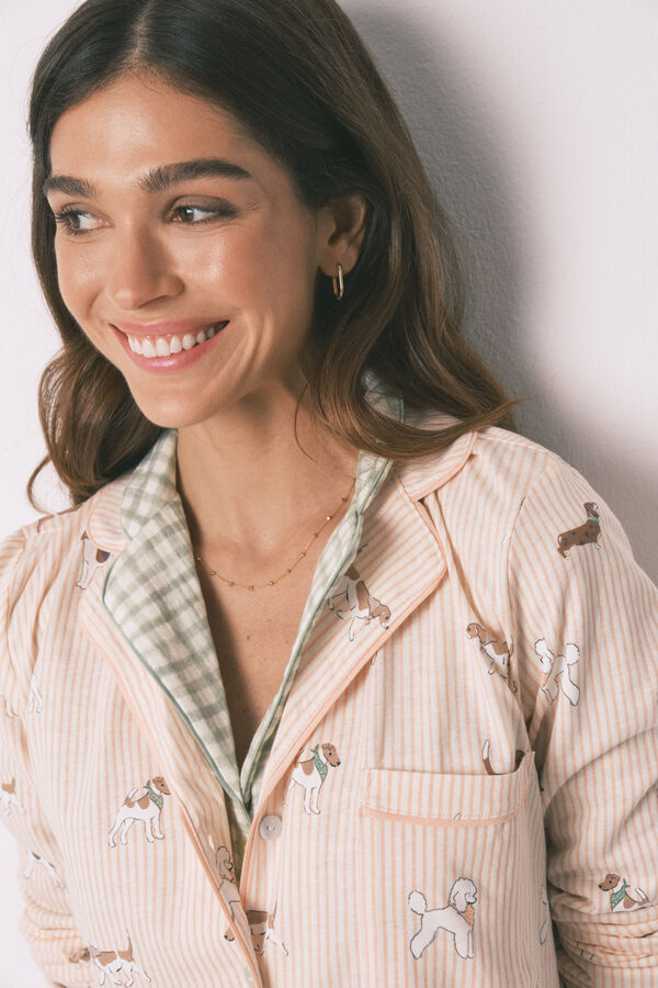 Women'secret Pijama camisera larga de 100% algod&oacute;n estampada de rayas y perritos naranja
