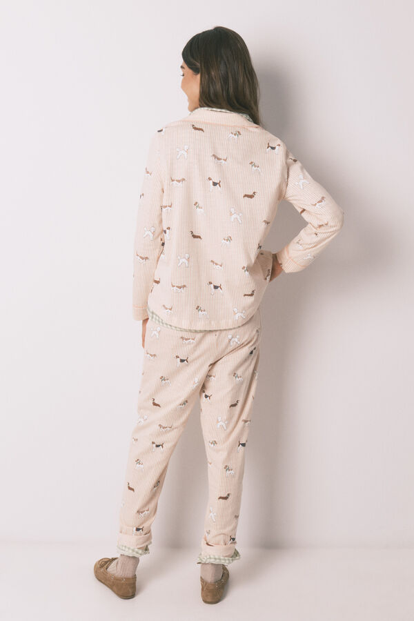 Women'secret Pijama camisera larga de 100% algod&oacute;n estampada de rayas y perritos naranja