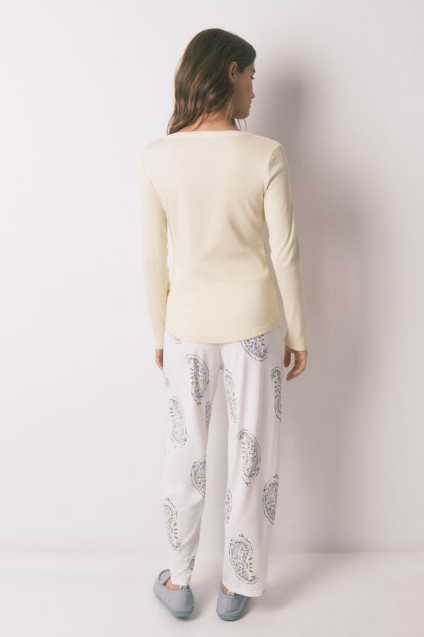 Women'secret Pantal&oacute;n largo estampado Paisley blanco