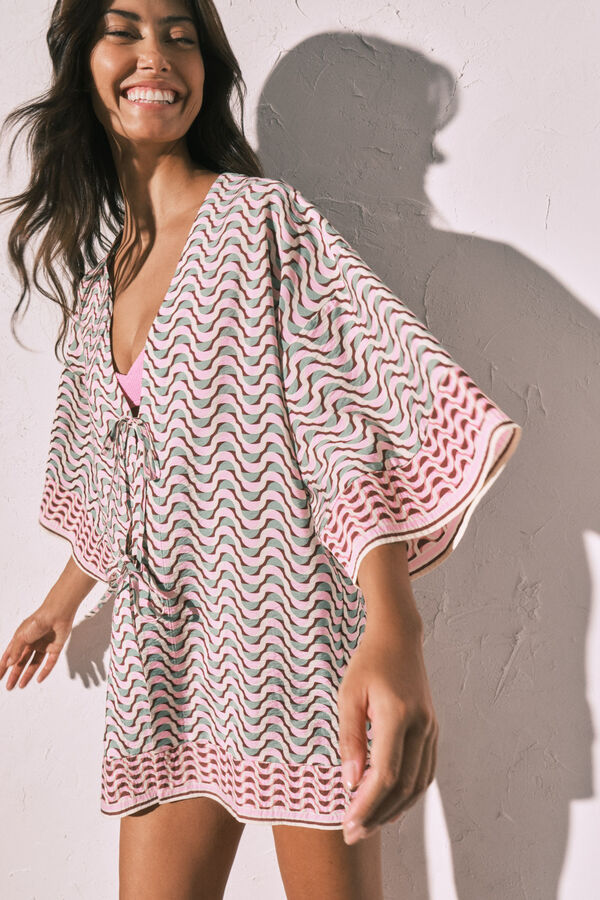 Women'secret T&uacute;nica kimono corto estampado geom&eacute;trico estampado