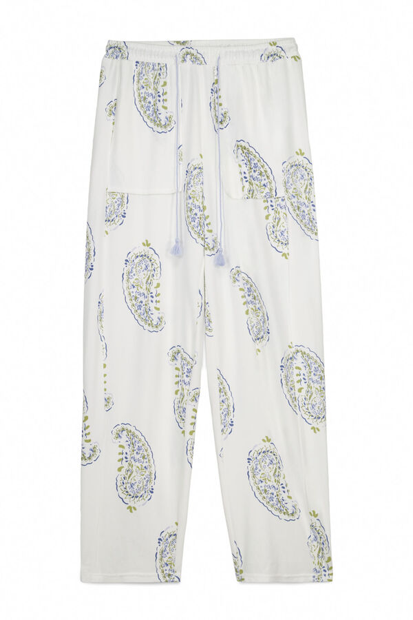 Women'secret Pantal&oacute;n largo estampado Paisley blanco