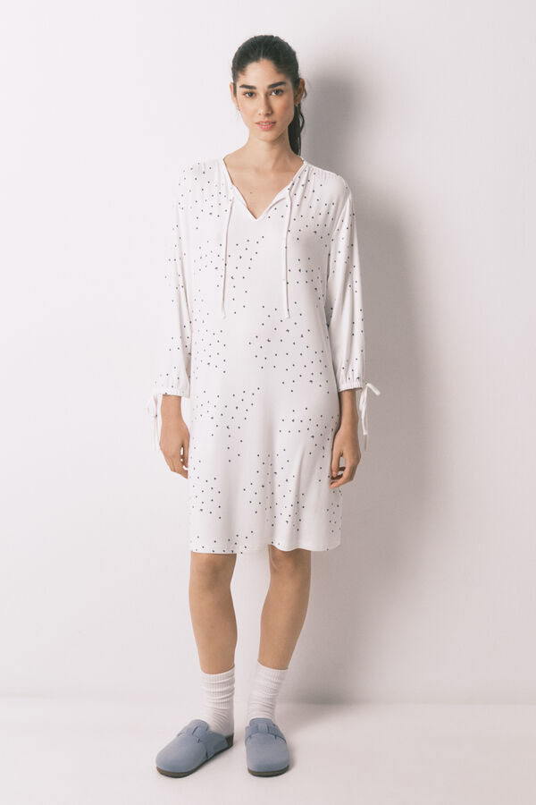Women'secret Camis&oacute;n midi estampado de p&aacute;jaros blanco blanco