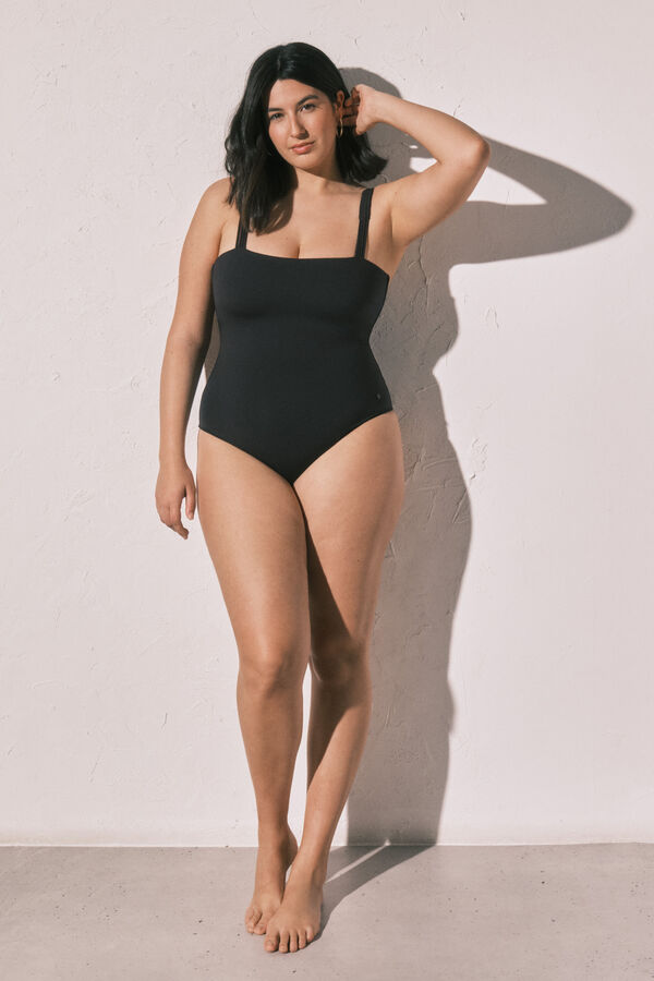 Women'secret Traje de ba&ntilde;o moldeador de escote recto negro negro