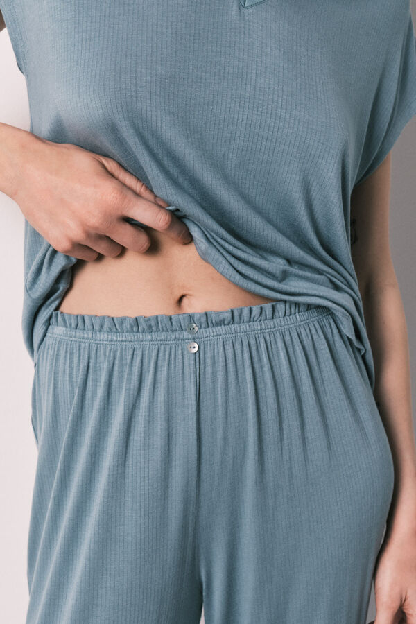 Women'secret Pijama Capri tacto suave de viscosa azul azul