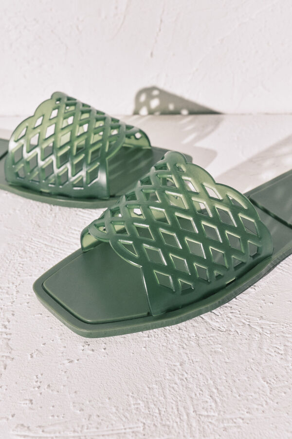 Women'secret Sandalias planas jelly verde kaki