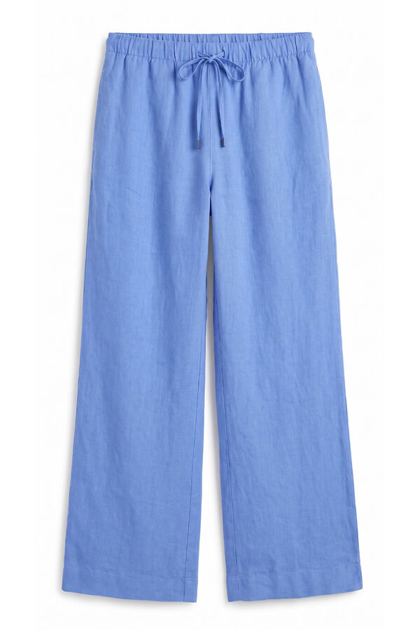 Women'secret Pantal&oacute;n largo de lino azul azul