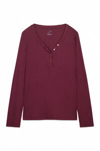 Women'secret Playera manga larga acanalada de algod&oacute;n granate