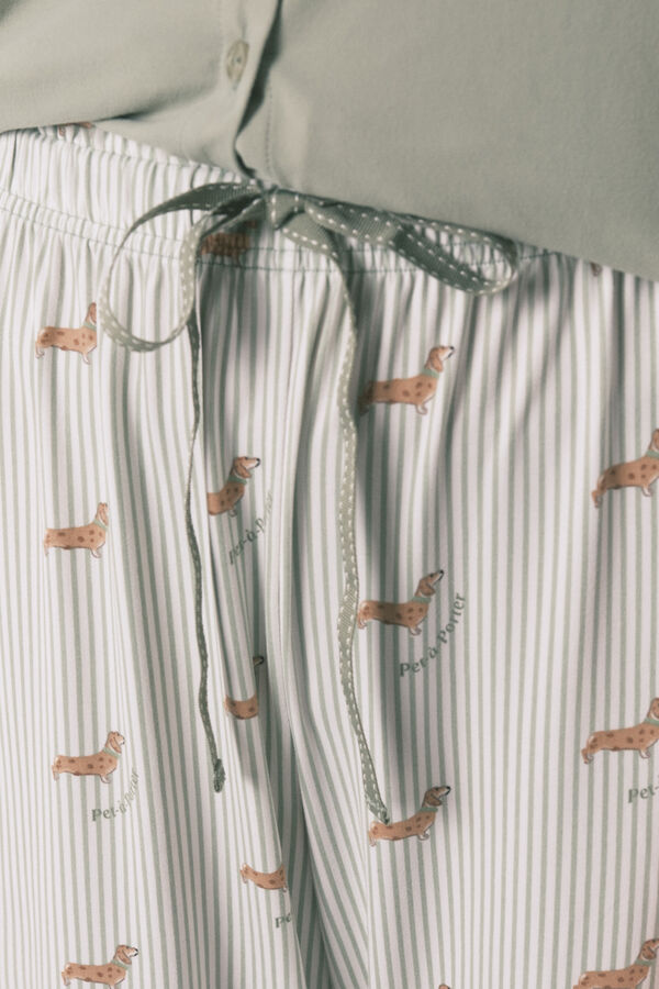 Women'secret Pijama larga estampado de perritos de tejido suave verde verde