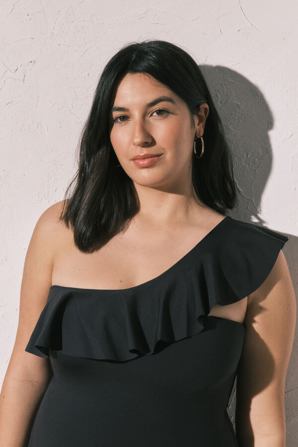 Women'secret Traje de ba&ntilde;o modelador volante asim&eacute;trico negro negro