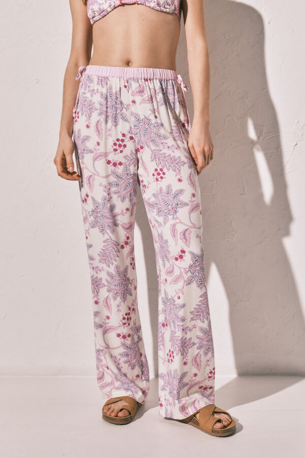 Women'secret Pantal&oacute;n largo estampado de flores rosa rosa