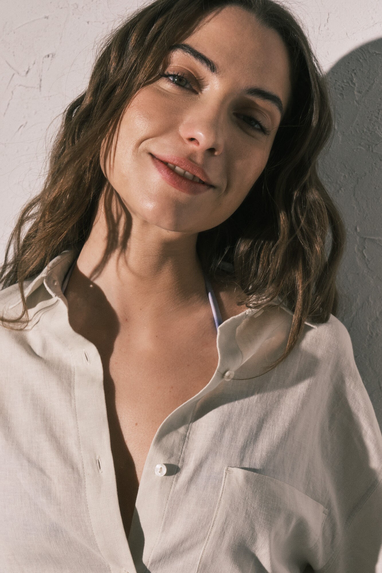 Women'secret Camisa de manga larga de lino blanca