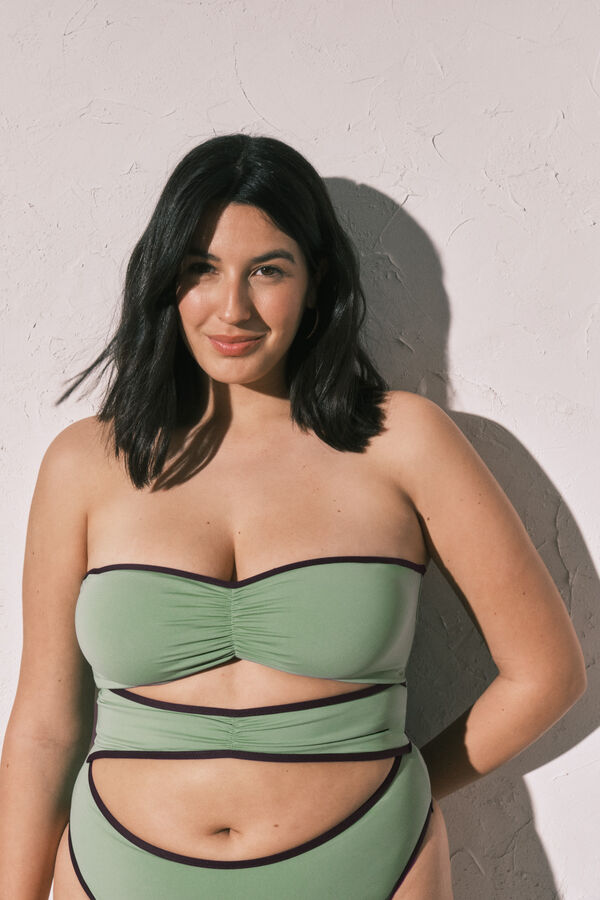 Women'secret Traje de ba&ntilde;o bandeau aberturas frontales verde verde