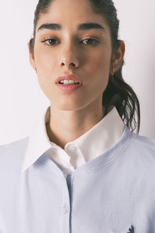 Women'secret Playera manga larga de 100% algod&oacute;n azul azul