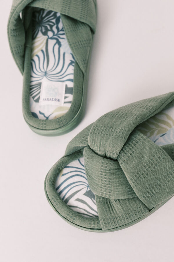 Women'secret Zapatillas de casa de nudo verde kaki