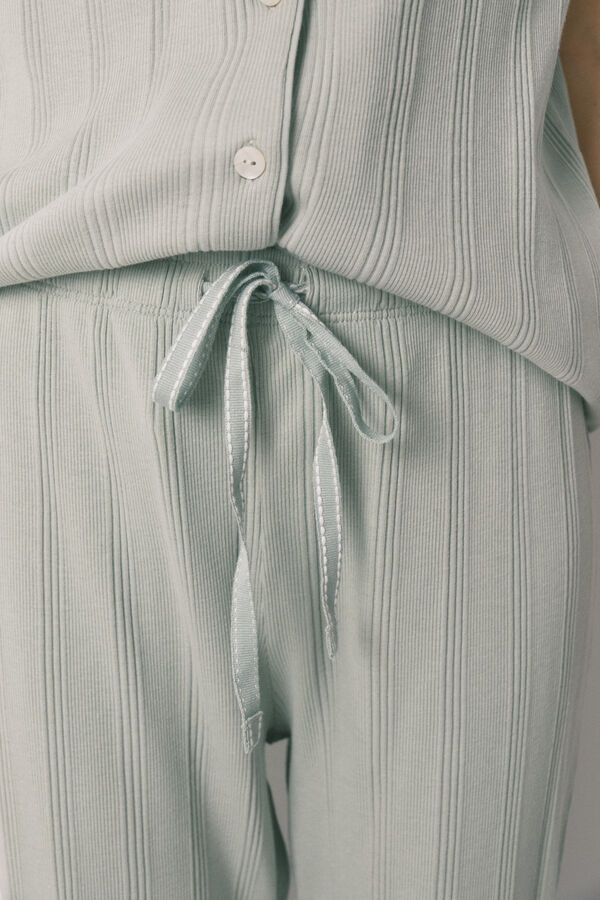 Women'secret Pijama camisera acanalada de algod&oacute;n verde verde