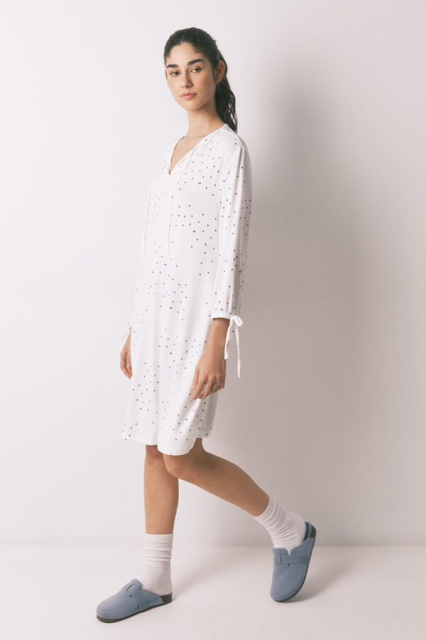 Women'secret Camis&oacute;n midi estampado de p&aacute;jaros blanco blanco