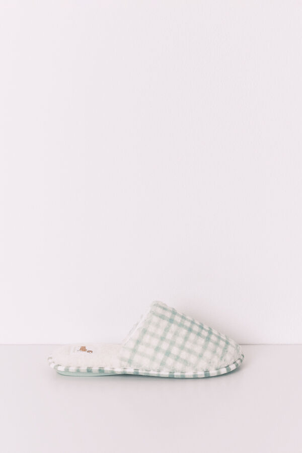 Women'secret Pantuflas a cuadros de borreguito verdes verde
