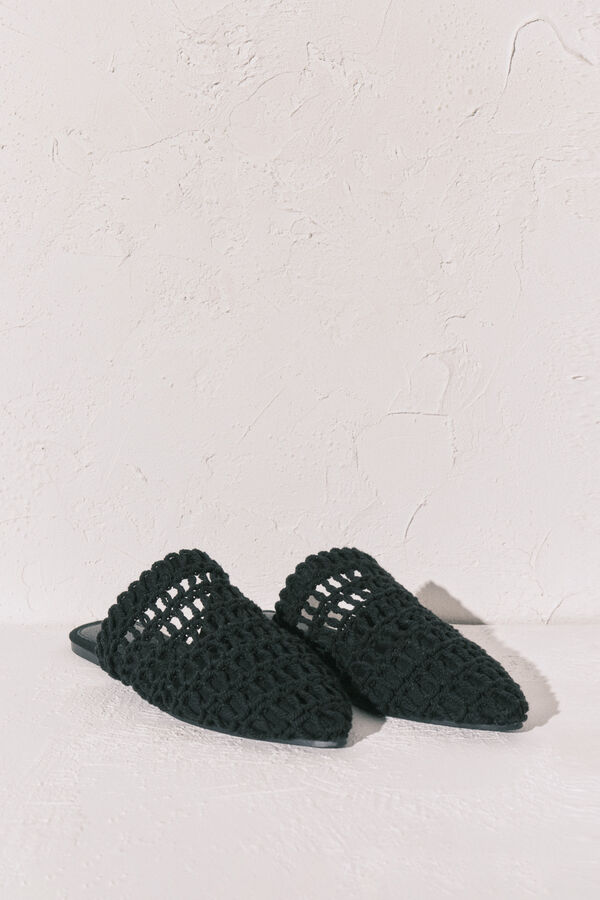 Women'secret Sandalia mule de crochet negra negro