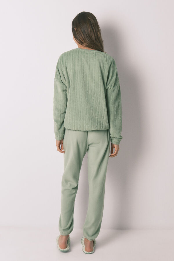 Women'secret Pijama larga polar verde verde