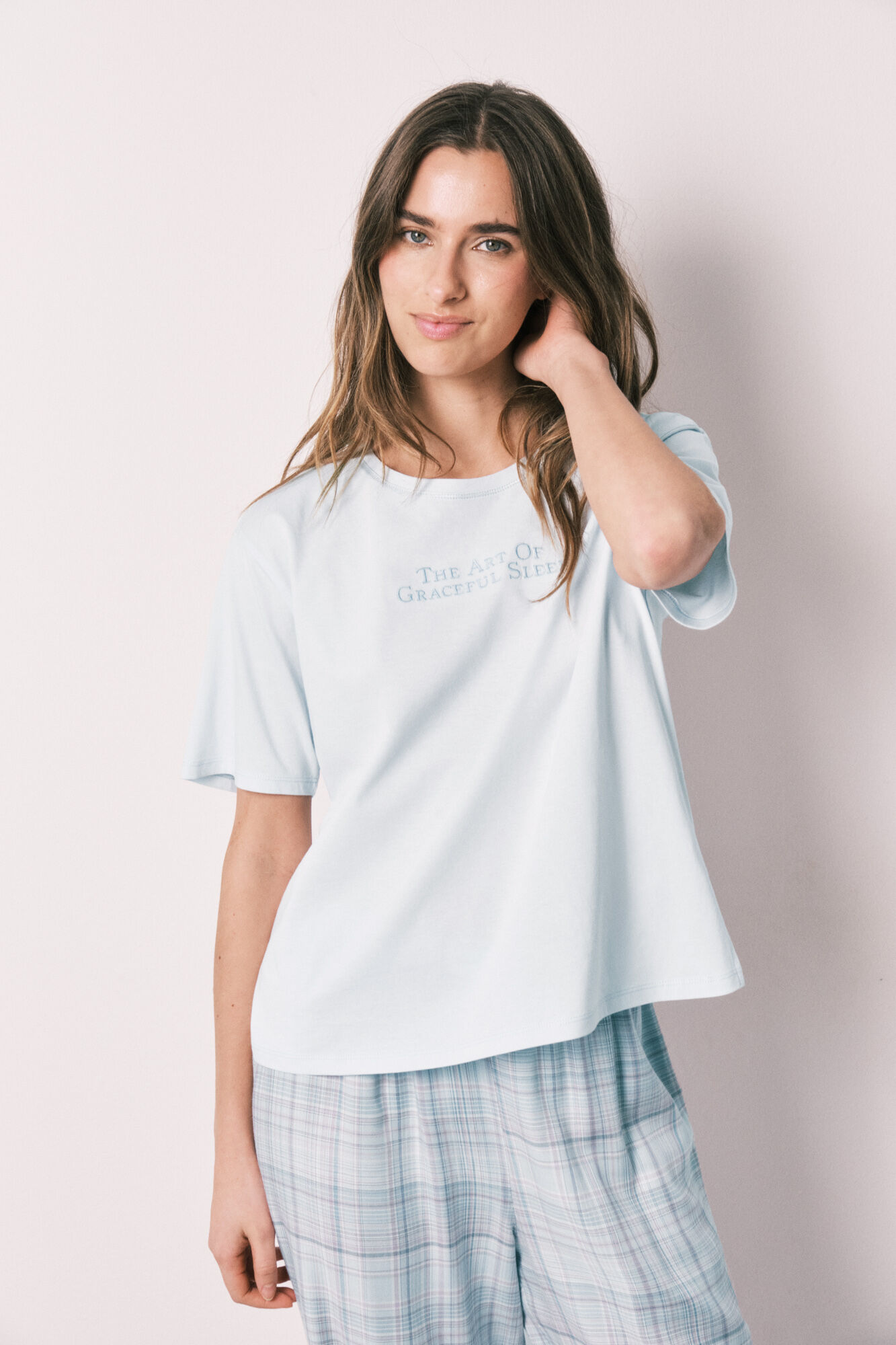 Women'secret Pijama a cuadros de 100% algod&oacute;n azul