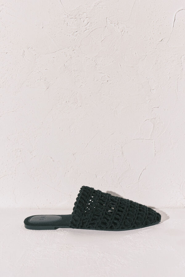 Women'secret Sandalia mule de crochet negra negro
