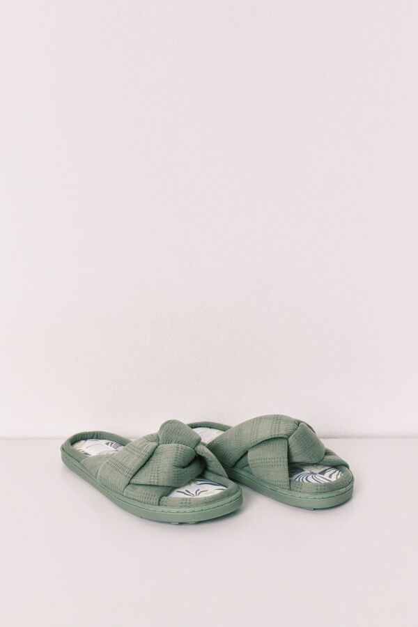Women'secret Zapatillas de casa de nudo verde kaki