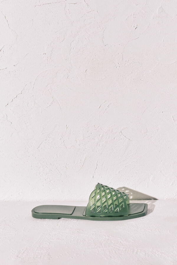 Women'secret Sandalias planas jelly verde kaki