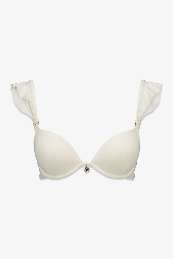 Women'secret Top de bikini push up con varilla y volante blanco marfil