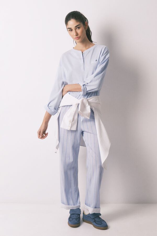 Women'secret Pantal&oacute;n largo a rayas de 100% algod&oacute;n azul estampado