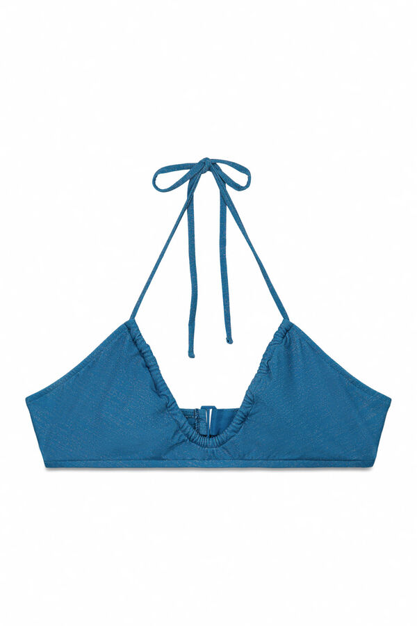 Women'secret Top bikini fruncido azul brillo azul