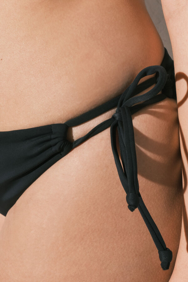 Women'secret Panty de bikini cl&aacute;sica lazo lateral negra negro
