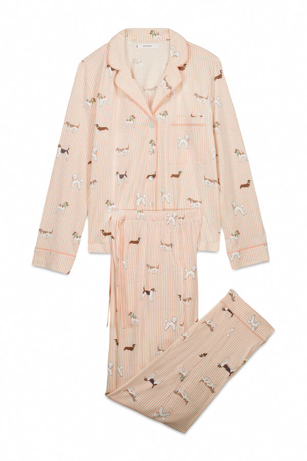 Women'secret Pijama camisera larga de 100% algod&oacute;n estampada de rayas y perritos naranja